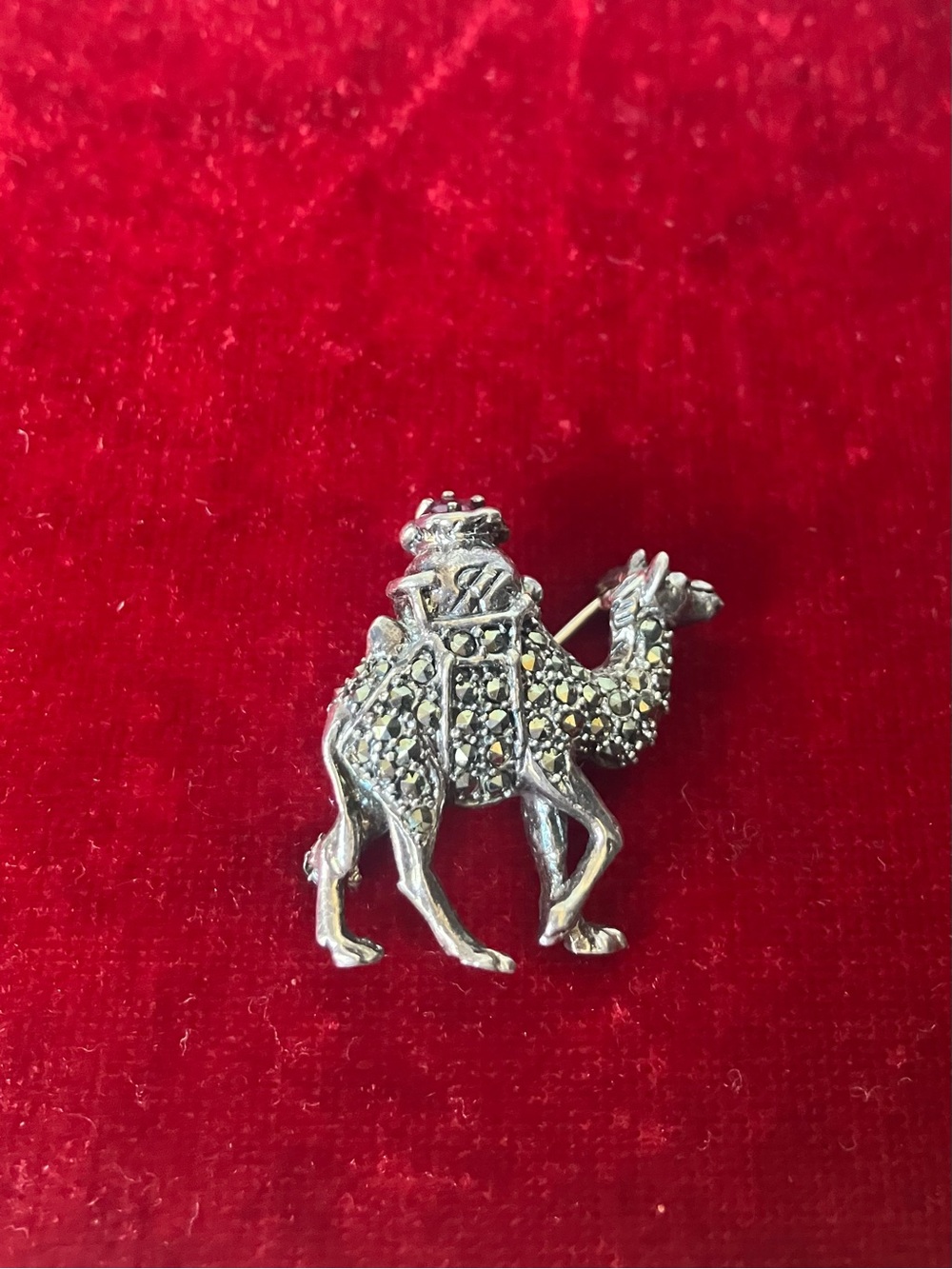 Sterling Silver 925 Marcasite W Ruby Camel Brooch Pin